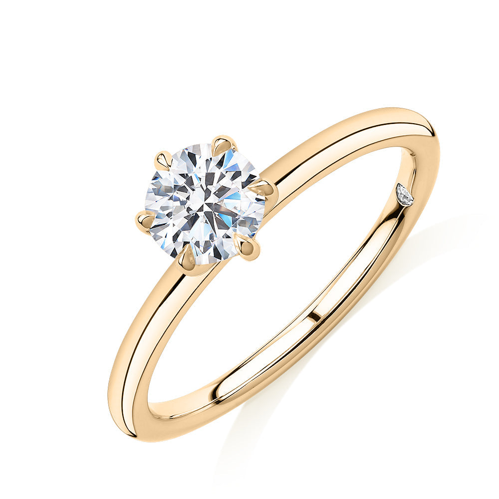 Signature Simulant Diamond 0.70 carat* round brilliant solitaire engagement ring in 14 carat yellow gold