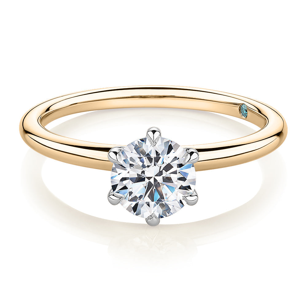 Premium Certified Lab-Grown Diamond, 1.00 carat round brilliant solitaire engagement ring in 14 carat yellow and white gold