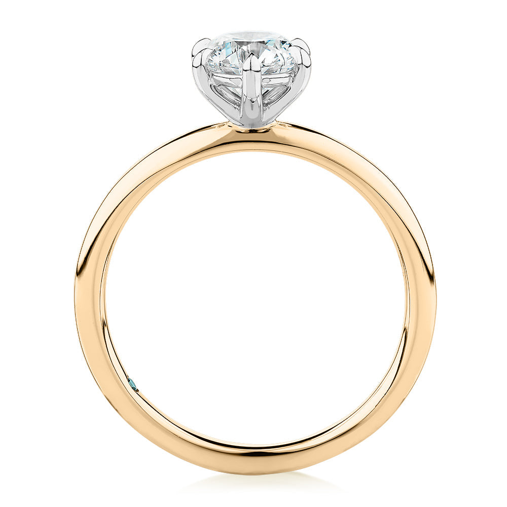 Premium Certified Lab-Grown Diamond, 1.00 carat round brilliant solitaire engagement ring in 14 carat yellow and white gold