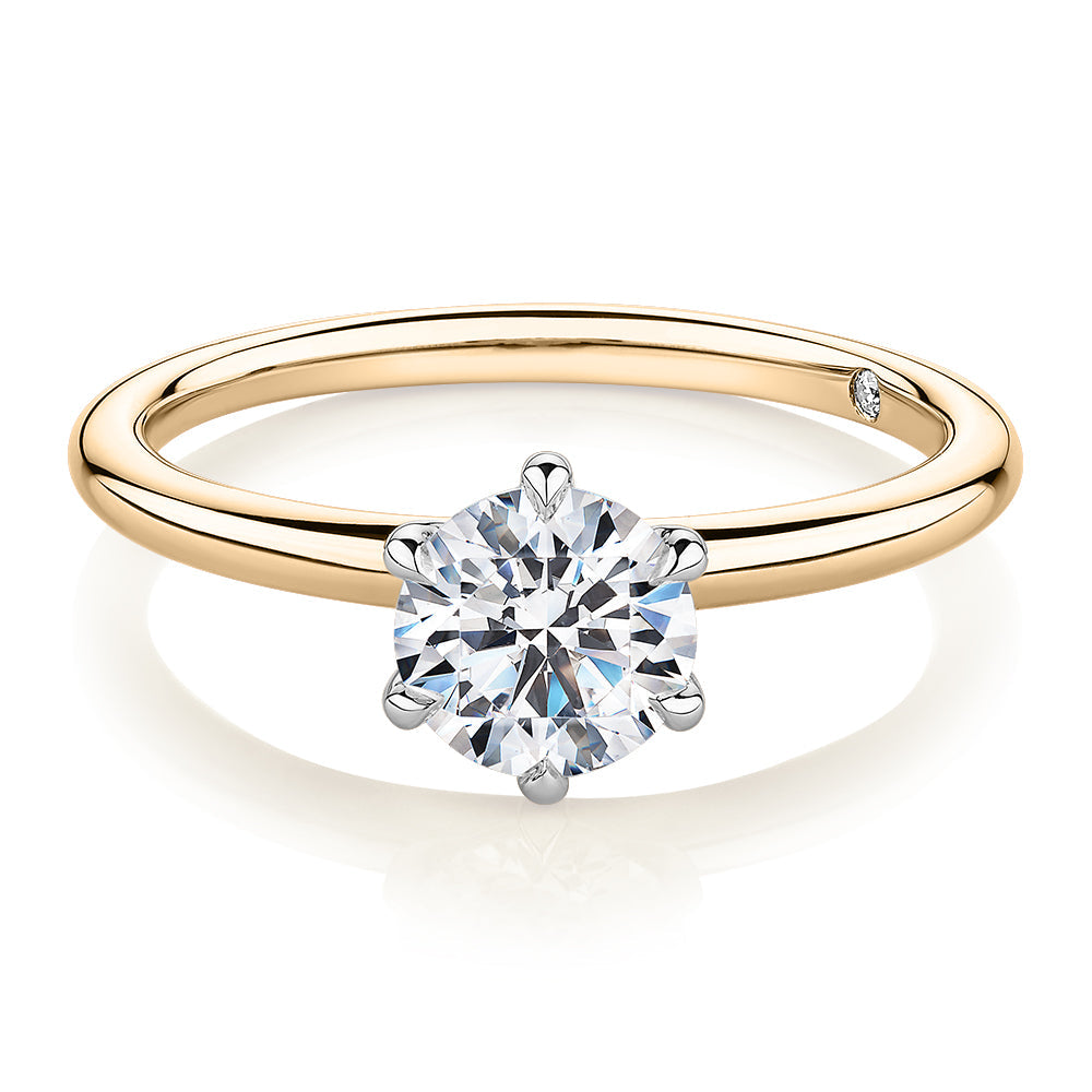 Signature Simulant Diamond 1.00 carat* round brilliant solitaire engagement ring in 10 carat yellow and white gold