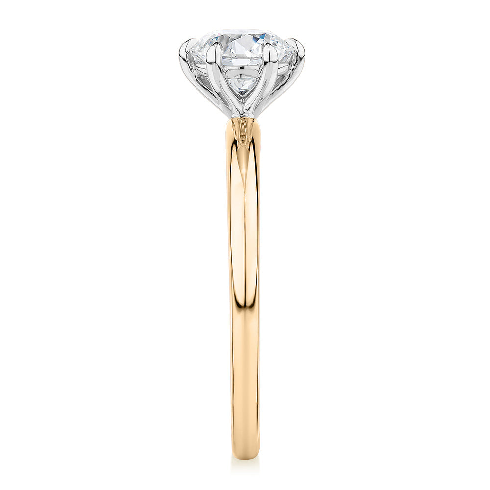 Signature Simulant Diamond 1.00 carat* round brilliant solitaire engagement ring in 10 carat yellow and white gold