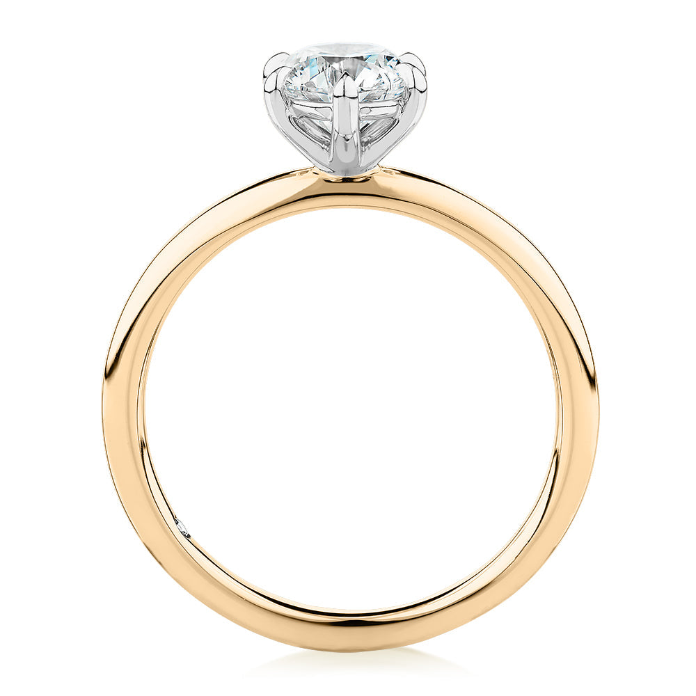 Signature Simulant Diamond 1.00 carat* round brilliant solitaire engagement ring in 10 carat yellow and white gold