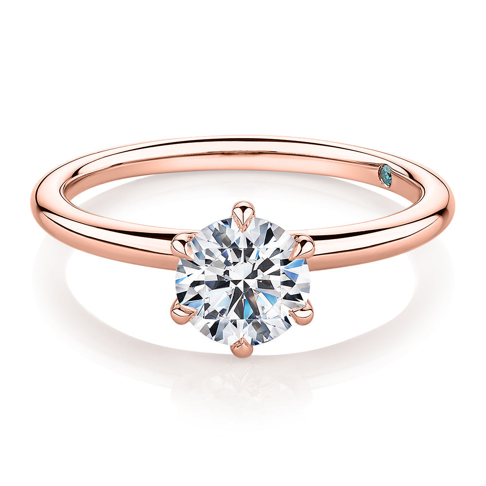 Premium Certified Laboratory Created Diamond, 1.00 carat round brilliant solitaire engagement ring in 18 carat rose gold