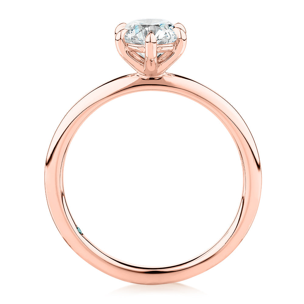 Premium Certified Laboratory Created Diamond, 1.00 carat round brilliant solitaire engagement ring in 18 carat rose gold