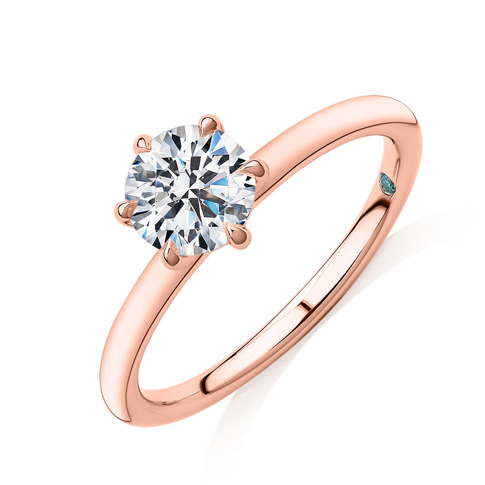 Premium Certified Laboratory Created Diamond, 1.00 carat round brilliant solitaire engagement ring in 18 carat rose gold