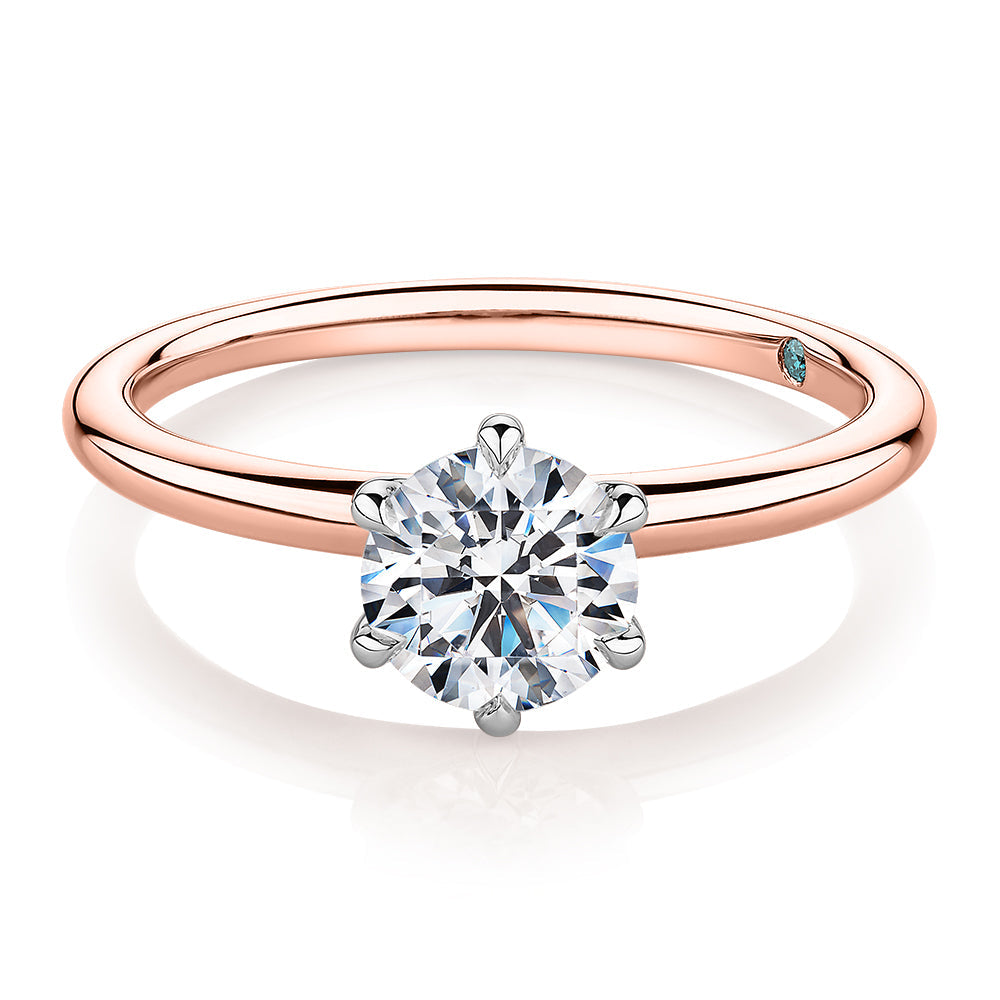 Premium Certified Lab-Grown Diamond, 1.00 carat round brilliant solitaire engagement ring in 14 carat rose and white gold