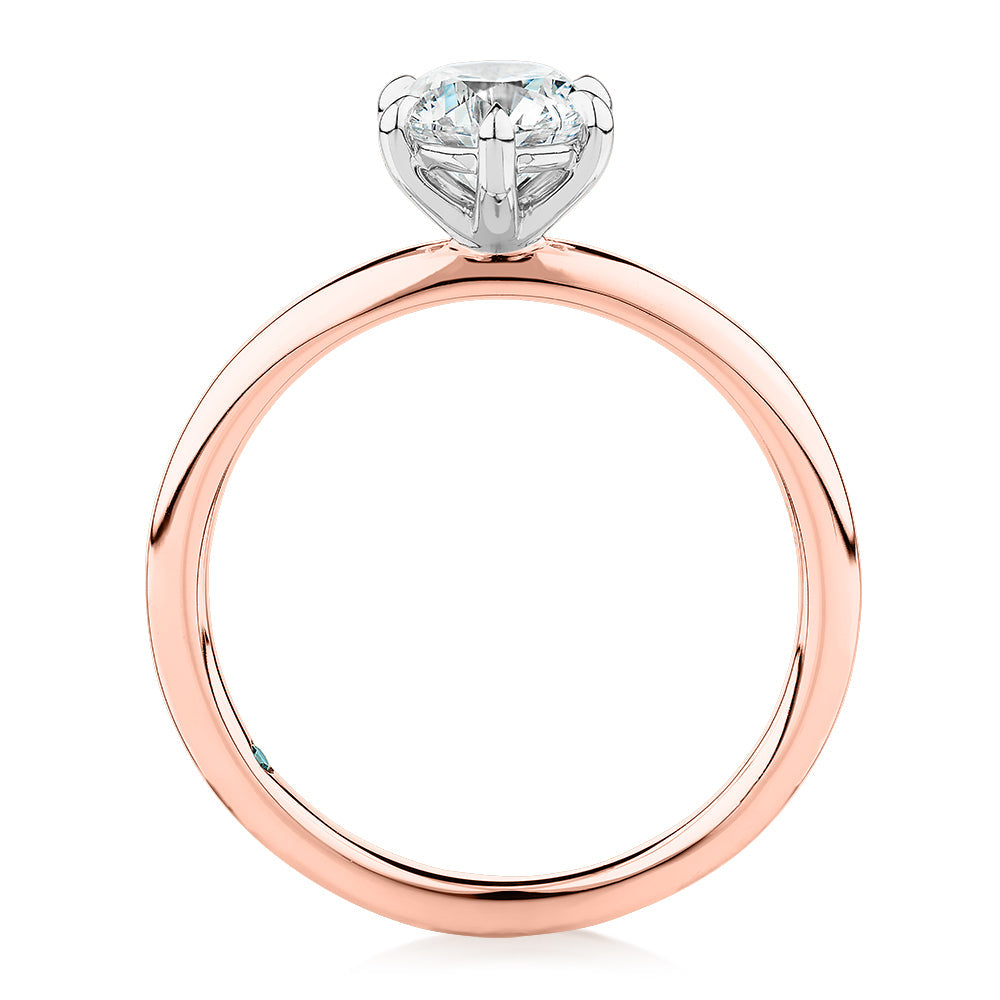 Premium Certified Laboratory Created Diamond, 1.00 carat round brilliant solitaire engagement ring in 18 carat rose and white gold