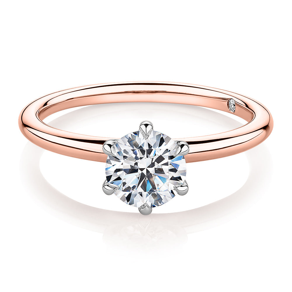 Signature Simulant Diamond 1.00 carat* round brilliant solitaire engagement ring in 10 carat rose and white gold