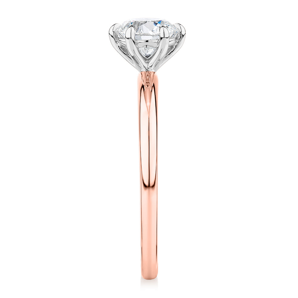 Signature Simulant Diamond 1.00 carat* round brilliant solitaire engagement ring in 10 carat rose and white gold