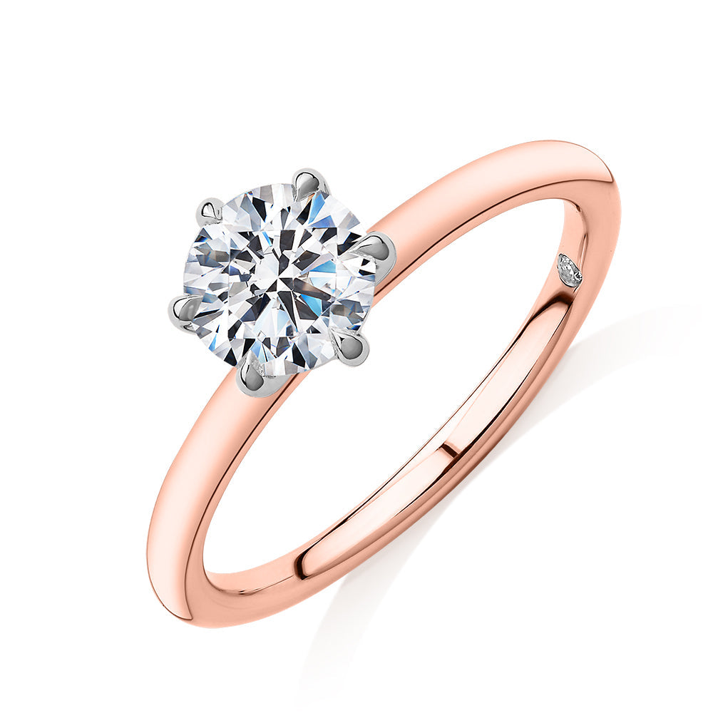 Signature Simulant Diamond 1.00 carat* round brilliant solitaire engagement ring in 10 carat rose and white gold
