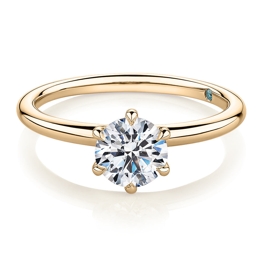Premium Certified Laboratory Created Diamond, 1.00 carat round brilliant solitaire engagement ring in 18 carat yellow gold
