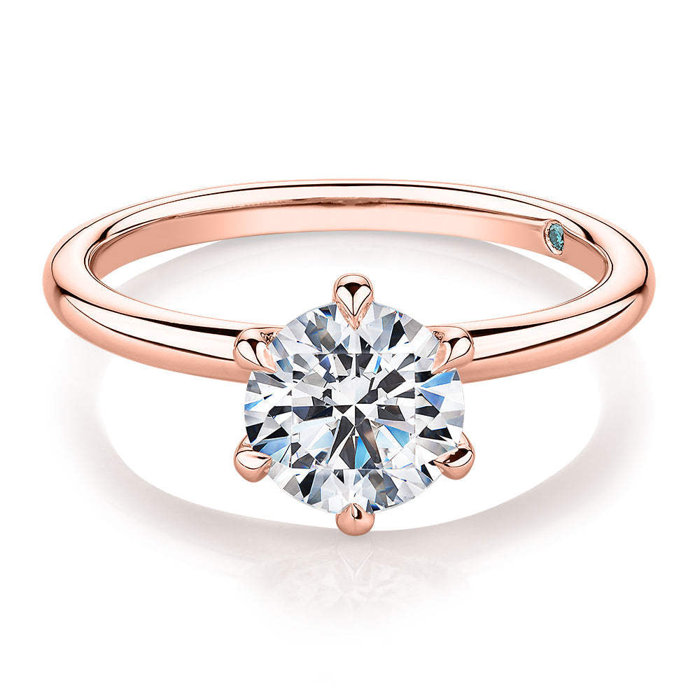 Premium Certified Laboratory Created Diamond, 1.50 carat round brilliant solitaire engagement ring in 18 carat rose gold