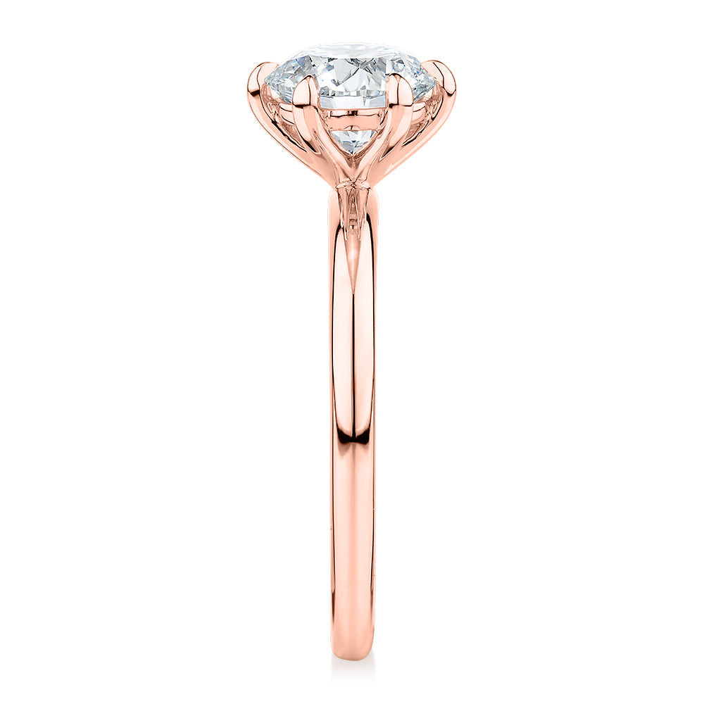 Premium Certified Lab-Grown Diamond, 1.50 carat round brilliant solitaire engagement ring in 14 carat rose gold