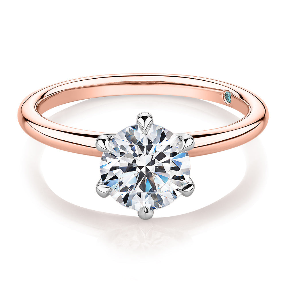Premium Certified Laboratory Created Diamond, 1.50 carat round brilliant solitaire engagement ring in 18 carat rose and white gold