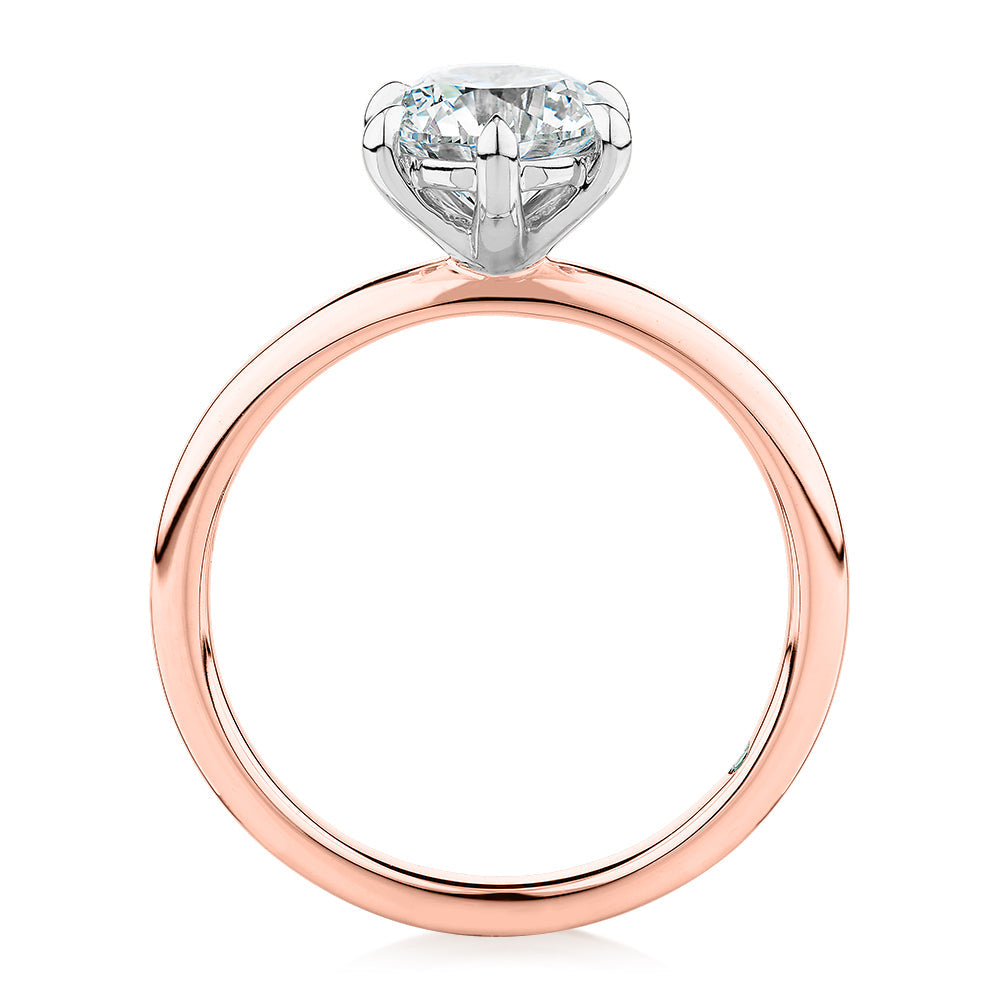 Premium Certified Lab-Grown Diamond, 1.50 carat round brilliant solitaire engagement ring in 14 carat rose and white gold