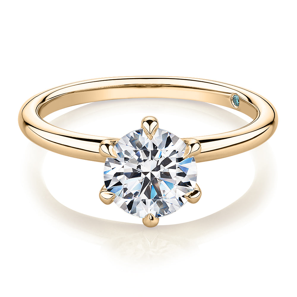 Premium Certified Laboratory Created Diamond, 1.50 carat round brilliant solitaire engagement ring in 18 carat yellow gold
