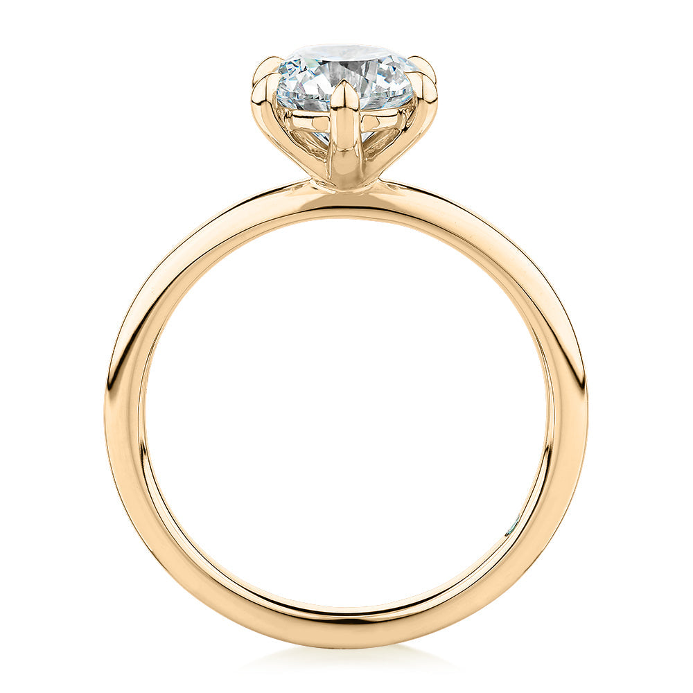Premium Certified Laboratory Created Diamond, 1.50 carat round brilliant solitaire engagement ring in 18 carat yellow gold