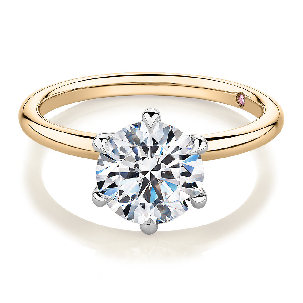 Premium Certified Lab-Grown Diamond, 2.00 carat round brilliant solitaire engagement ring in 14 carat yellow and white gold