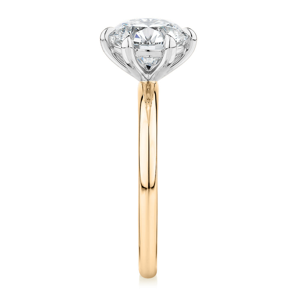 Signature Simulant Diamond 2.00 carat* round brilliant solitaire engagement ring in 10 carat yellow and white gold