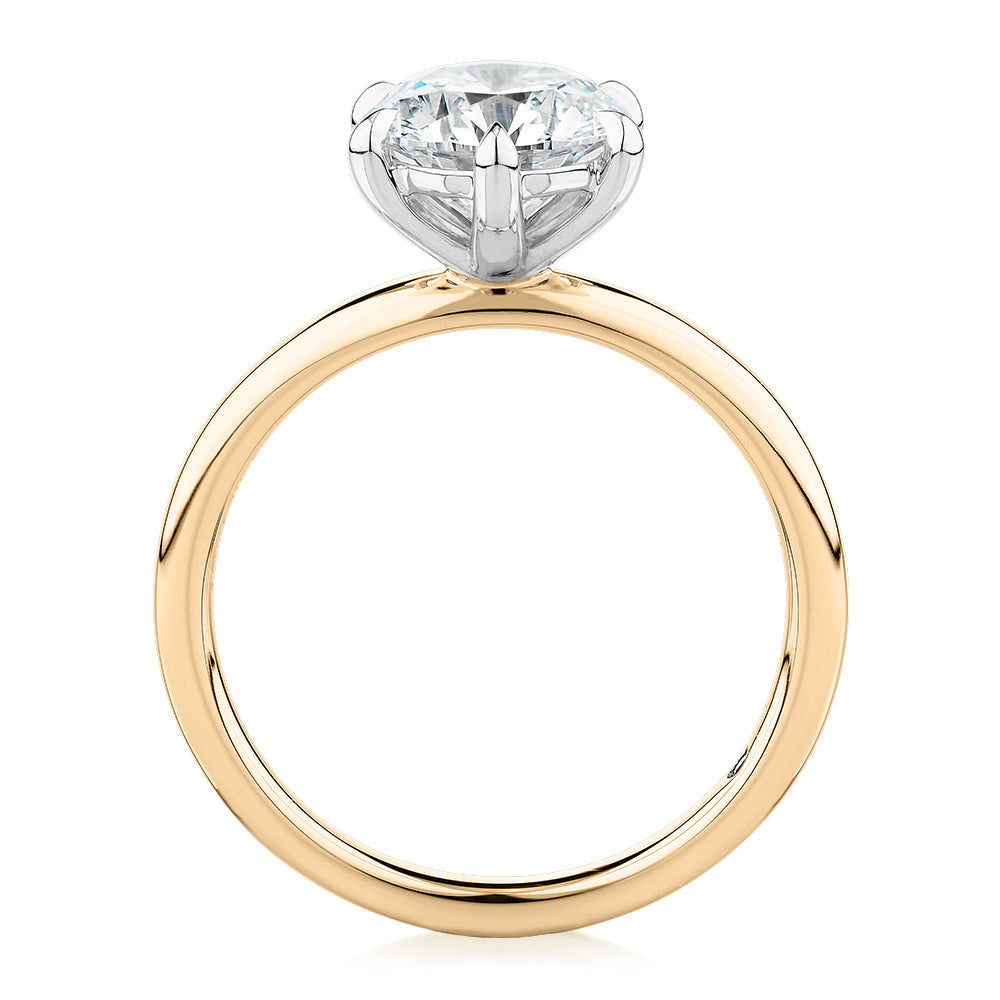 Signature Simulant Diamond 2.00 carat* round brilliant solitaire engagement ring in 10 carat yellow and white gold