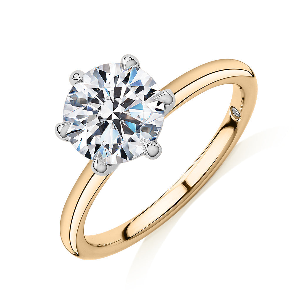 Signature Simulant Diamond 2.00 carat* round brilliant solitaire engagement ring in 10 carat yellow and white gold