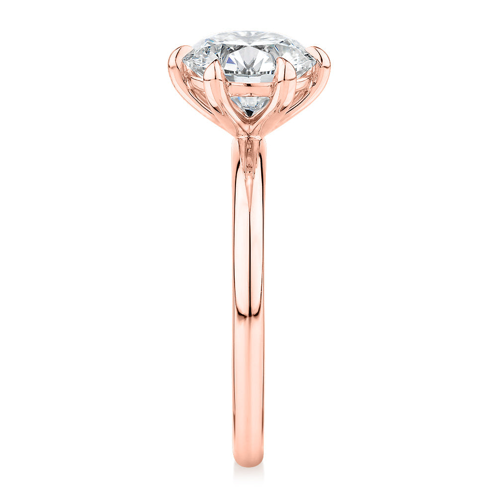 Premium Certified Lab-Grown Diamond, 2.00 carat round brilliant solitaire engagement ring in 14 carat rose gold