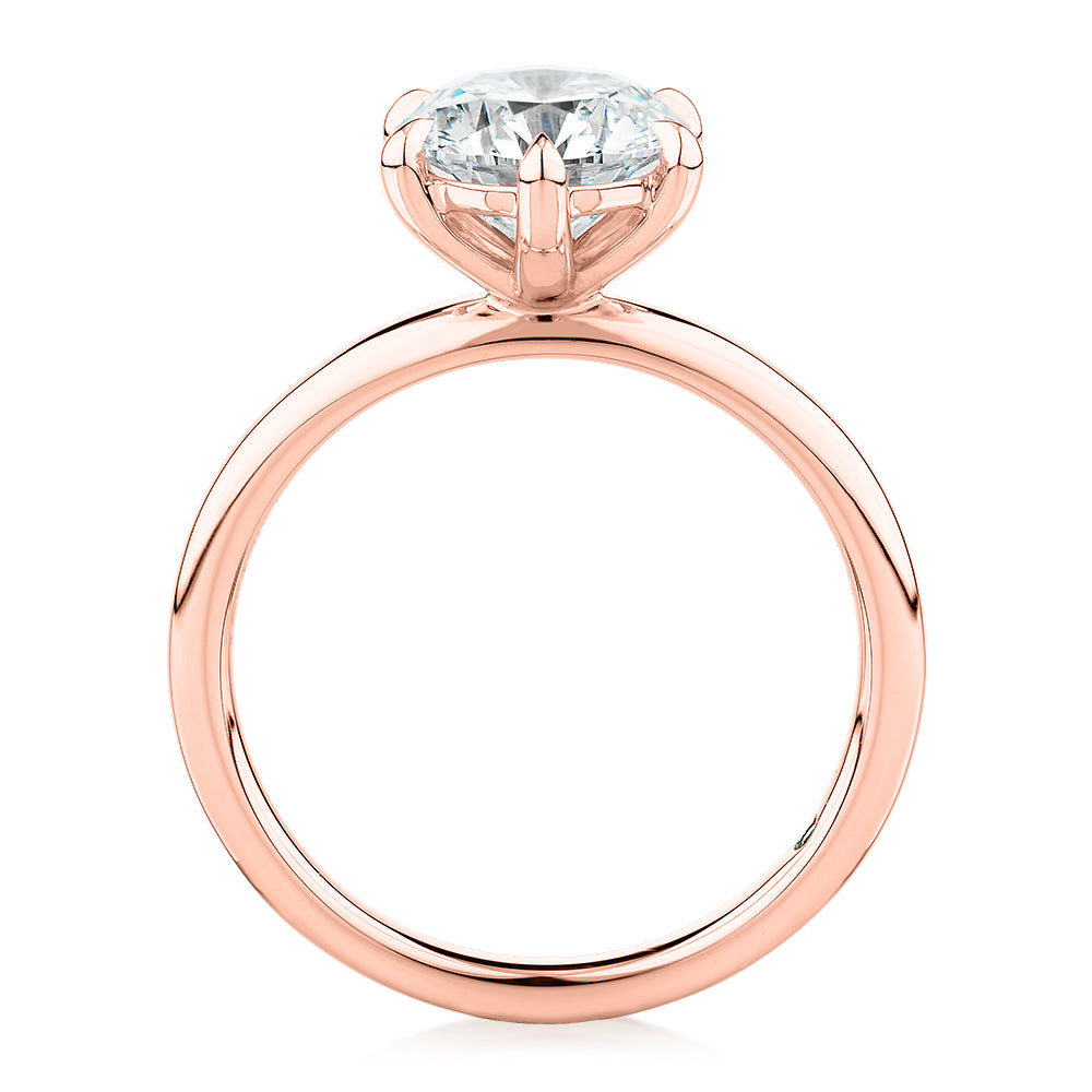 Premium Certified Laboratory Created Diamond, 2.00 carat round brilliant solitaire engagement ring in 18 carat rose and white gold