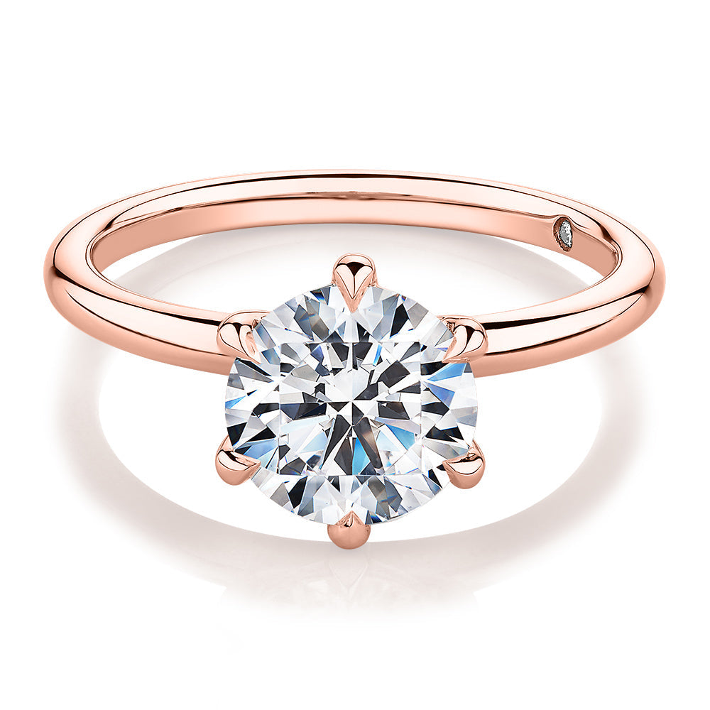Signature Simulant Diamond 2.00 carat* round brilliant solitaire engagement ring in 10 carat rose gold