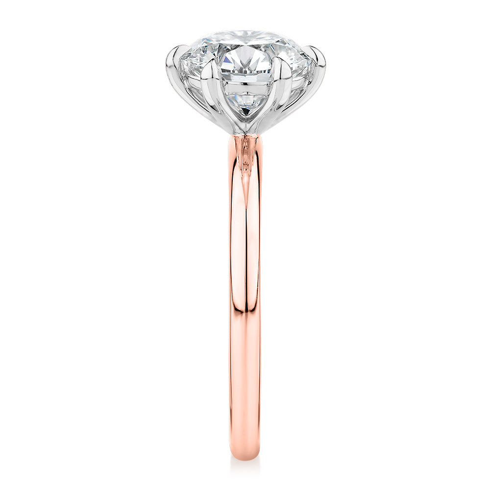 Signature Simulant Diamond 2.00 carat* round brilliant solitaire engagement ring in 10 carat rose and white gold