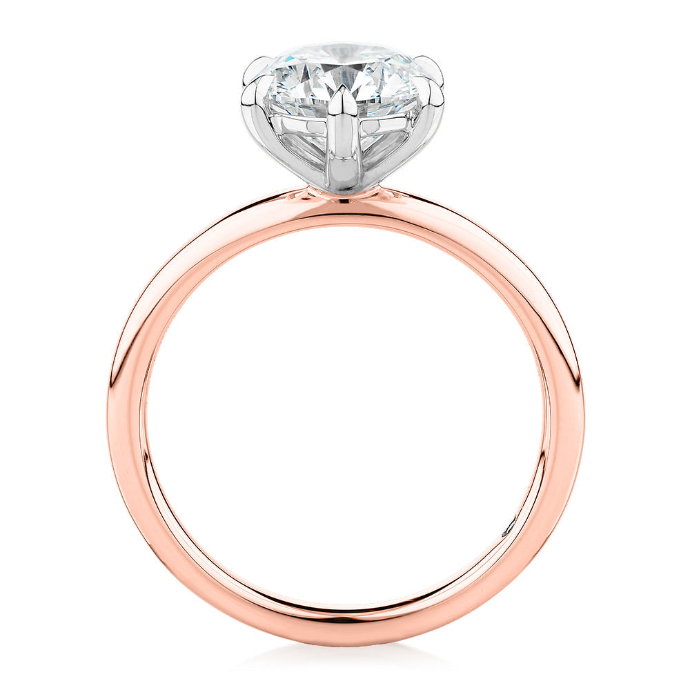 Signature Simulant Diamond 2.00 carat* round brilliant solitaire engagement ring in 10 carat rose and white gold