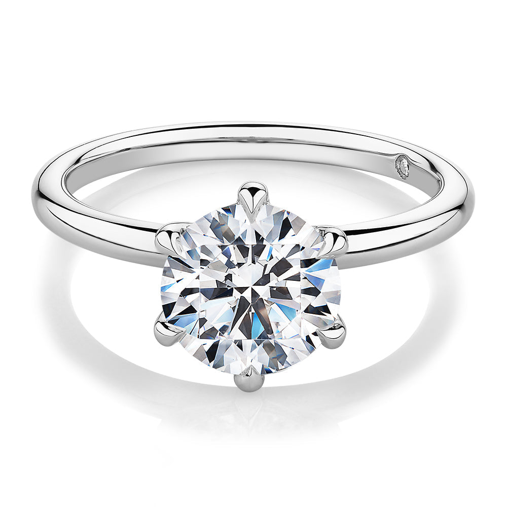 Signature Simulant Diamond 2.00 carat* round brilliant solitaire engagement ring in 10 carat white gold