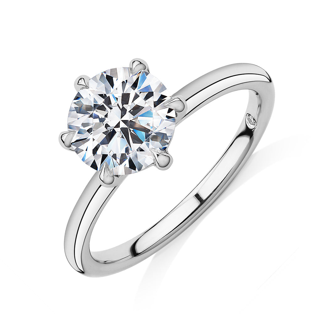 Signature Simulant Diamond 2.00 carat* round brilliant solitaire engagement ring in 10 carat white gold