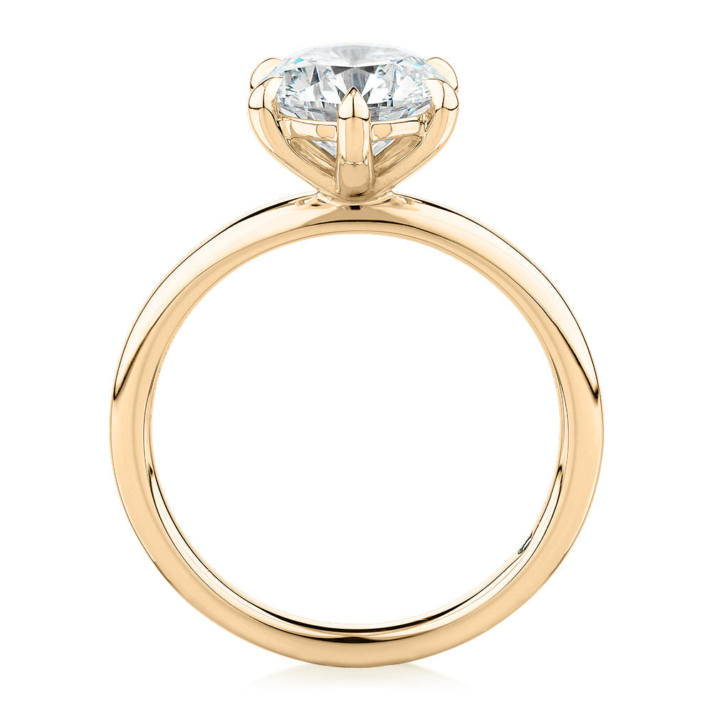 Premium Certified Lab-Grown Diamond, 2.00 carat round brilliant solitaire engagement ring in 14 carat yellow gold