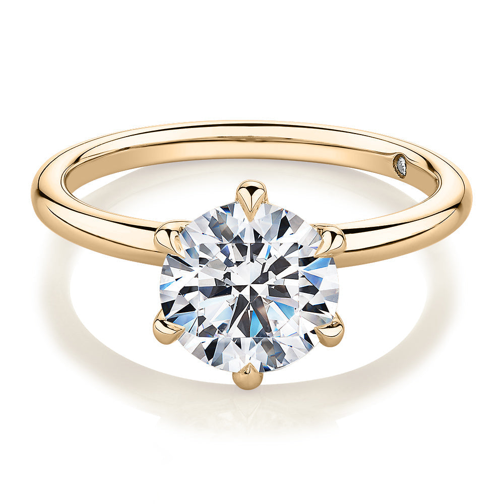 Signature Simulant Diamond 2.00 carat* round brilliant solitaire engagement ring in 10 carat yellow gold