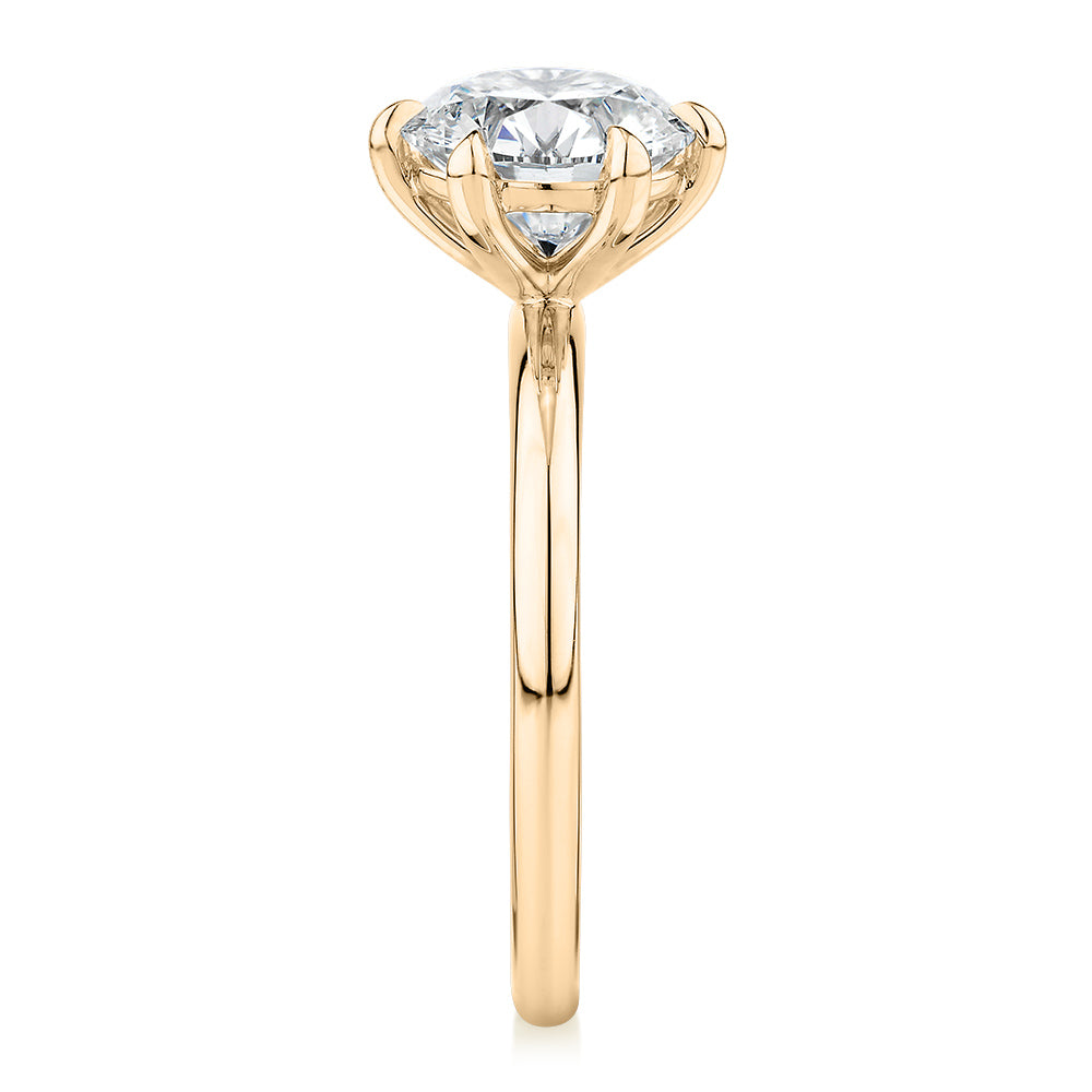 Signature Simulant Diamond 2.00 carat* round brilliant solitaire engagement ring in 10 carat yellow gold