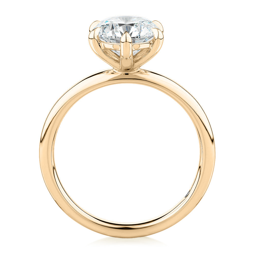 Signature Simulant Diamond 2.00 carat* round brilliant solitaire engagement ring in 10 carat yellow gold