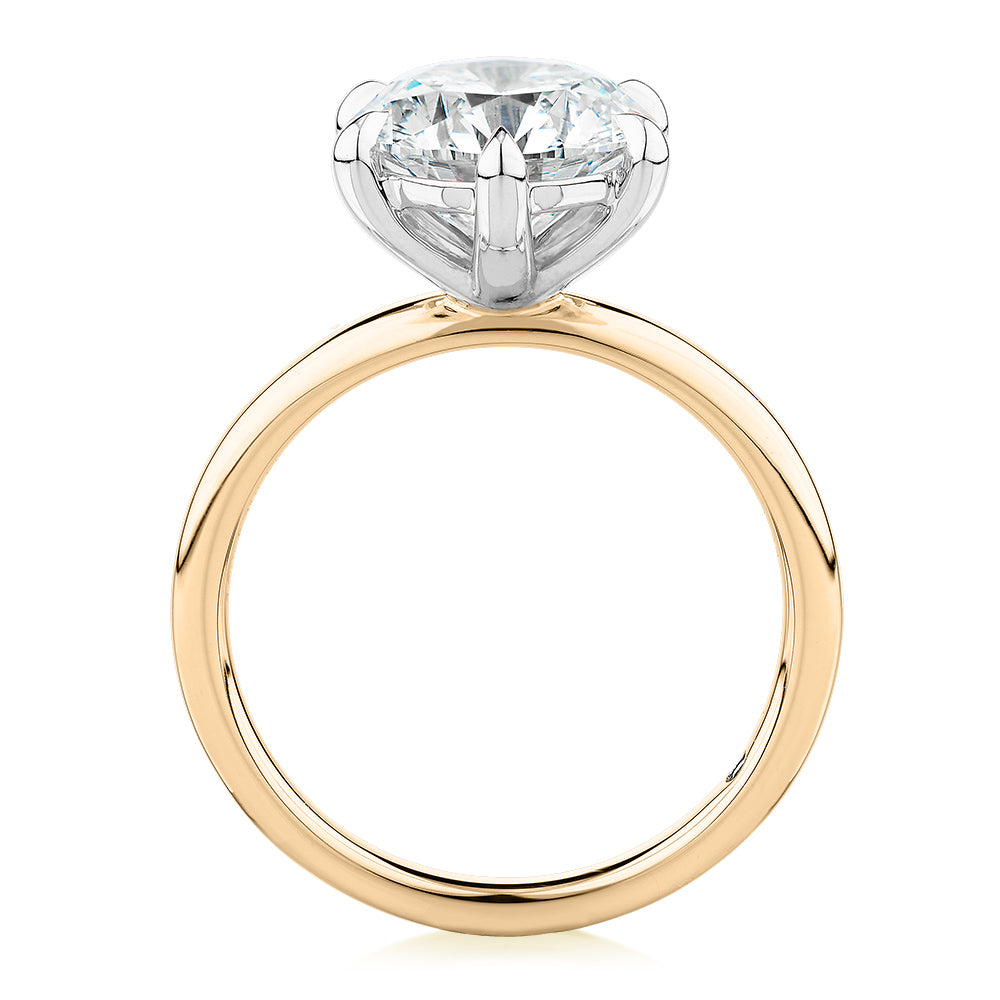 Signature Simulant Diamond 3.00 carat* round brilliant solitaire engagement ring in 10 carat yellow and white gold