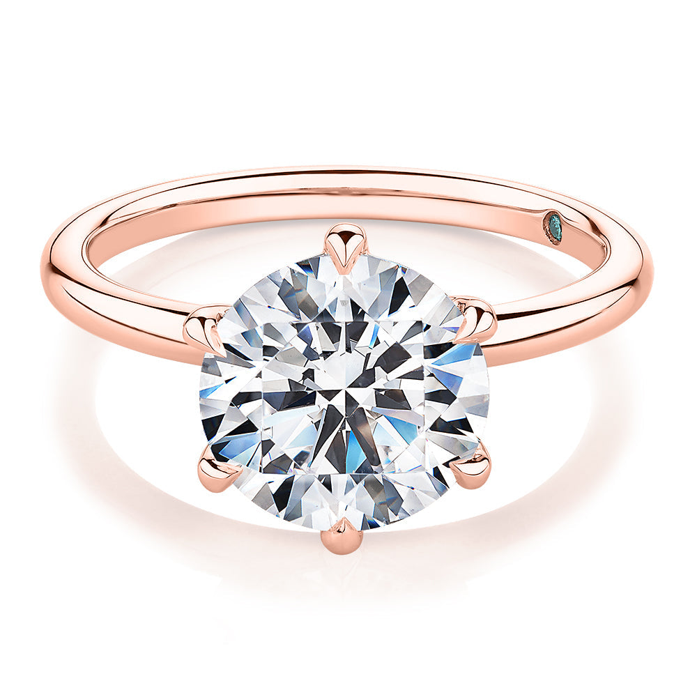 Premium Certified Lab-Grown Diamond, 3.00 carat round brilliant solitaire engagement ring in 14 carat rose gold