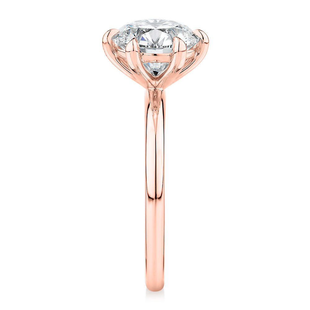 Premium Certified Lab-Grown Diamond, 3.00 carat round brilliant solitaire engagement ring in 14 carat rose gold