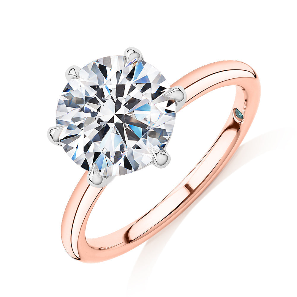 Premium Certified Lab-Grown Diamond, 3.00 carat round brilliant solitaire engagement ring in 14 carat rose and white gold