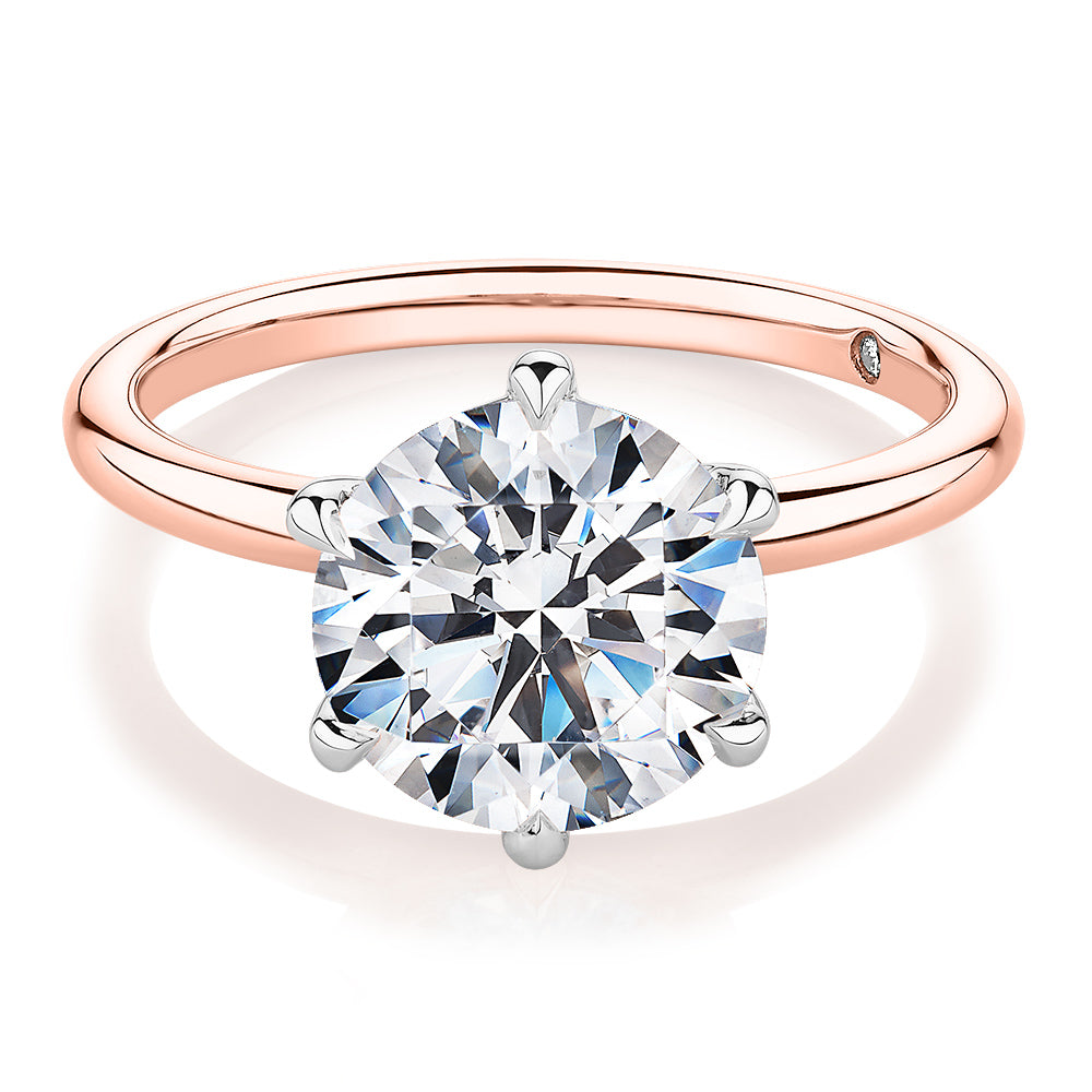 Signature Simulant Diamond 3.00 carat* round brilliant solitaire engagement ring in 10 carat rose and white gold