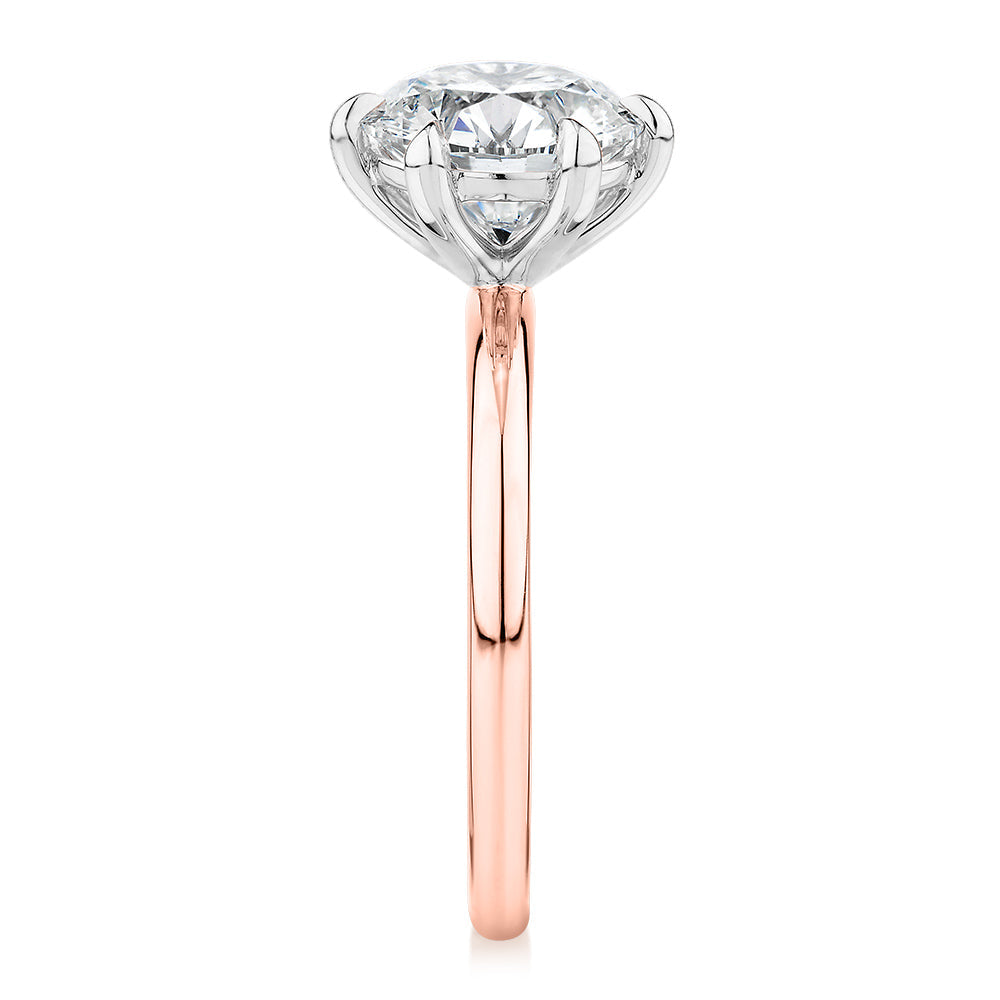 Signature Simulant Diamond 3.00 carat* round brilliant solitaire engagement ring in 10 carat rose and white gold