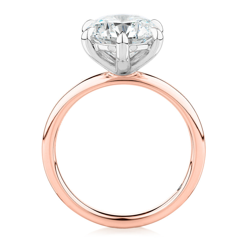 Signature Simulant Diamond 3.00 carat* round brilliant solitaire engagement ring in 10 carat rose and white gold