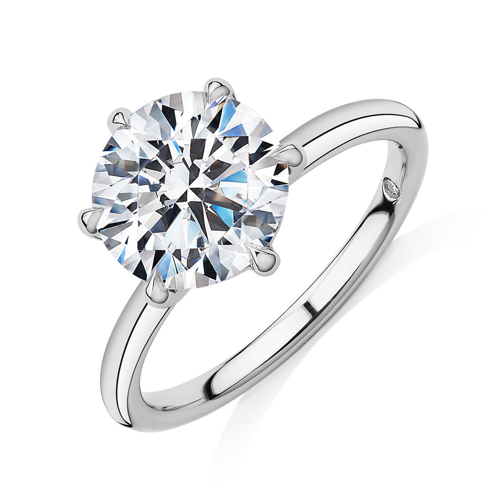 Signature Simulant Diamond 3.00 carat* round brilliant solitaire engagement ring in 10 carat white gold
