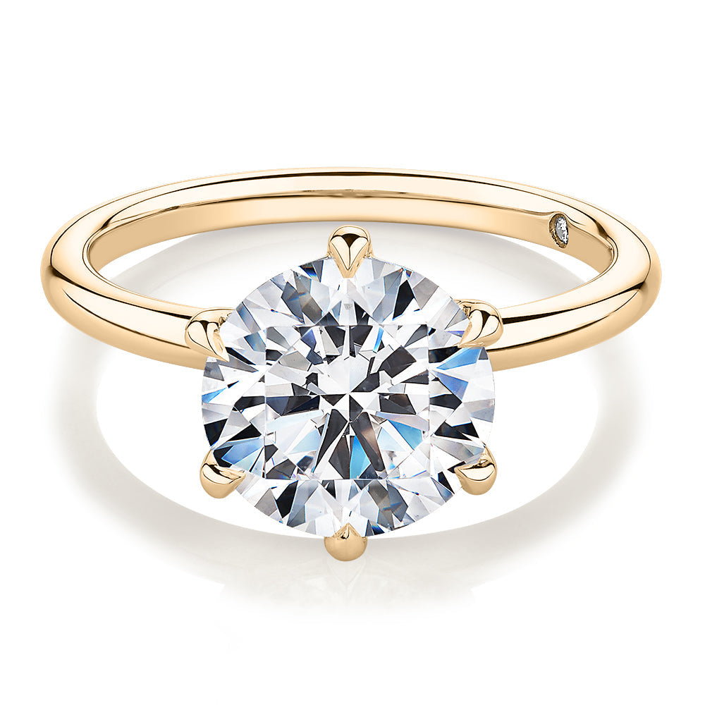 Signature Simulant Diamond 3.00 carat* round brilliant solitaire engagement ring in 10 carat yellow gold