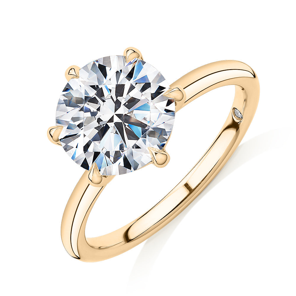 Signature Simulant Diamond 3.00 carat* round brilliant solitaire engagement ring in 10 carat yellow gold