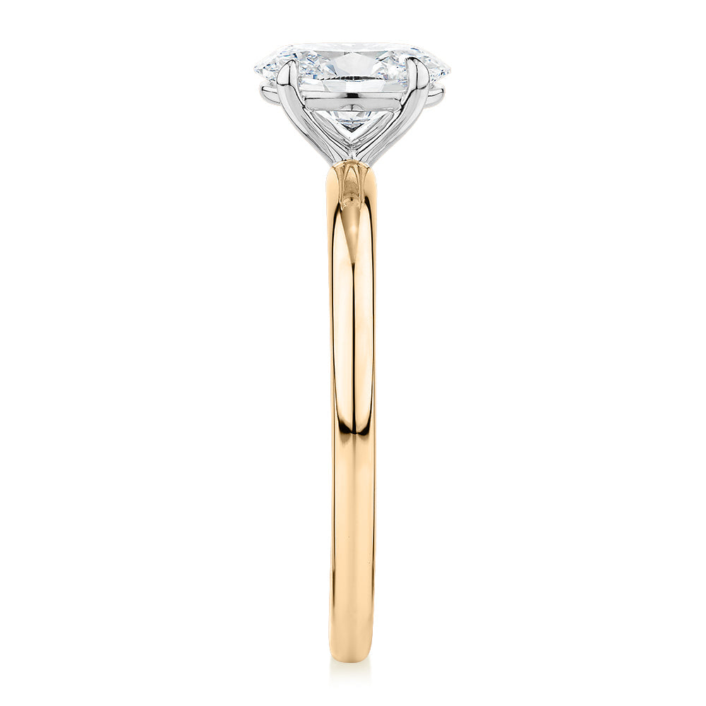 Premium Certified Lab-Grown Diamond, 1.00 carat oval solitaire engagement ring in 14 carat yellow and white gold