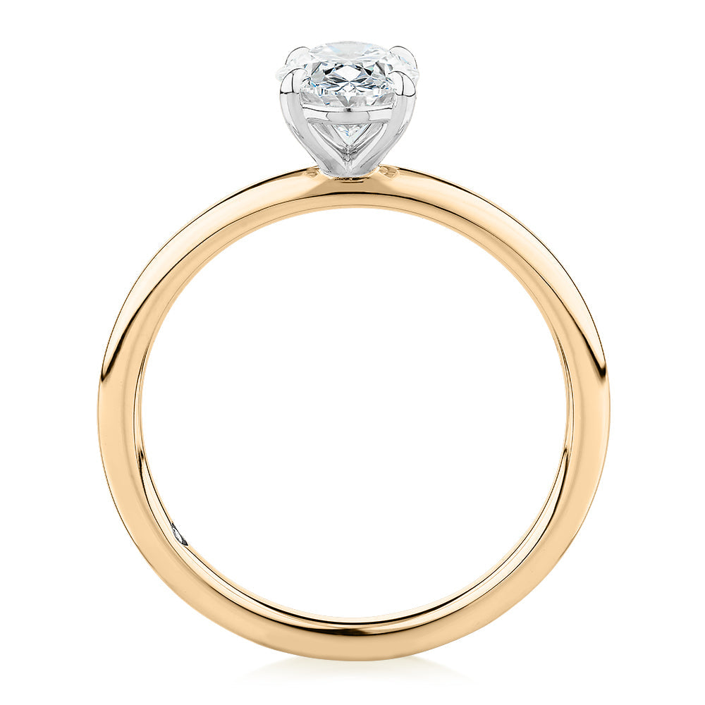 Signature Simulant Diamond 1.00 carat* oval solitaire engagement ring in 10 carat yellow and white gold