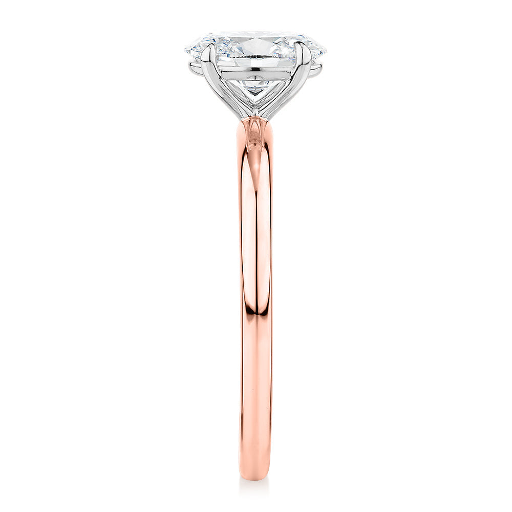 Premium Certified Lab-Grown Diamond, 1.00 carat oval solitaire engagement ring in 14 carat rose and white gold