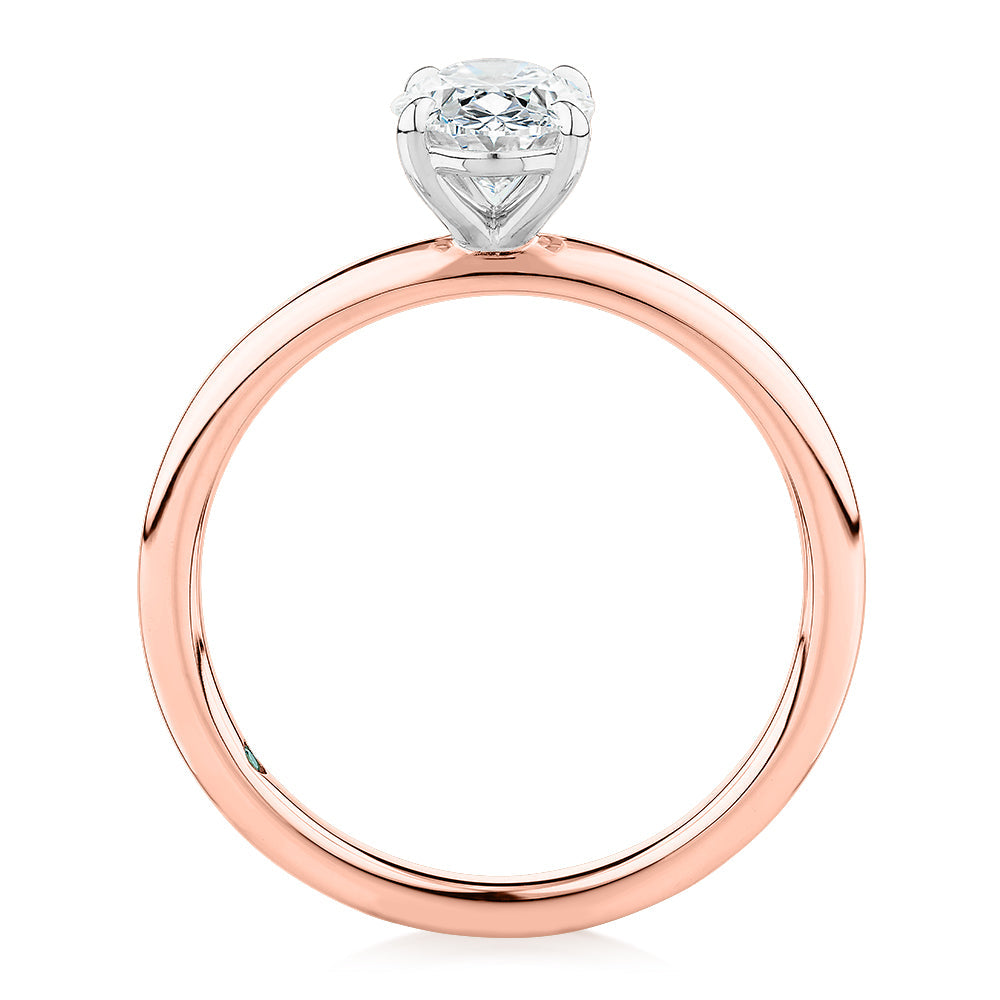Premium Certified Lab-Grown Diamond, 1.00 carat oval solitaire engagement ring in 14 carat rose and white gold